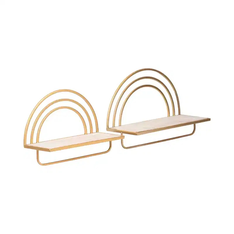Étagère murale style arc-en-ciel - Organisateur de rangement suspendu moderne en bois et cadre métallique - Tailles 20" et 16"