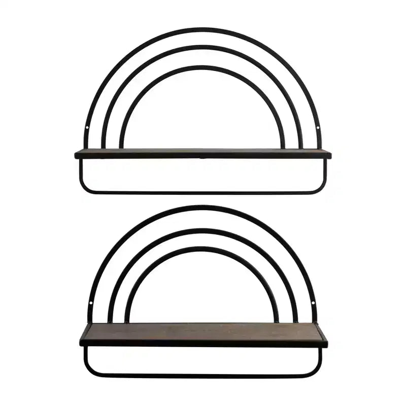 Étagère murale style arc-en-ciel - Organisateur de rangement suspendu moderne en bois et cadre métallique - Tailles 20" et 16"