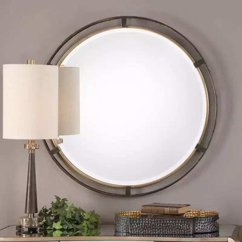 Miroir Mural Rond Bronze Rustique Vieilli 36 1/4