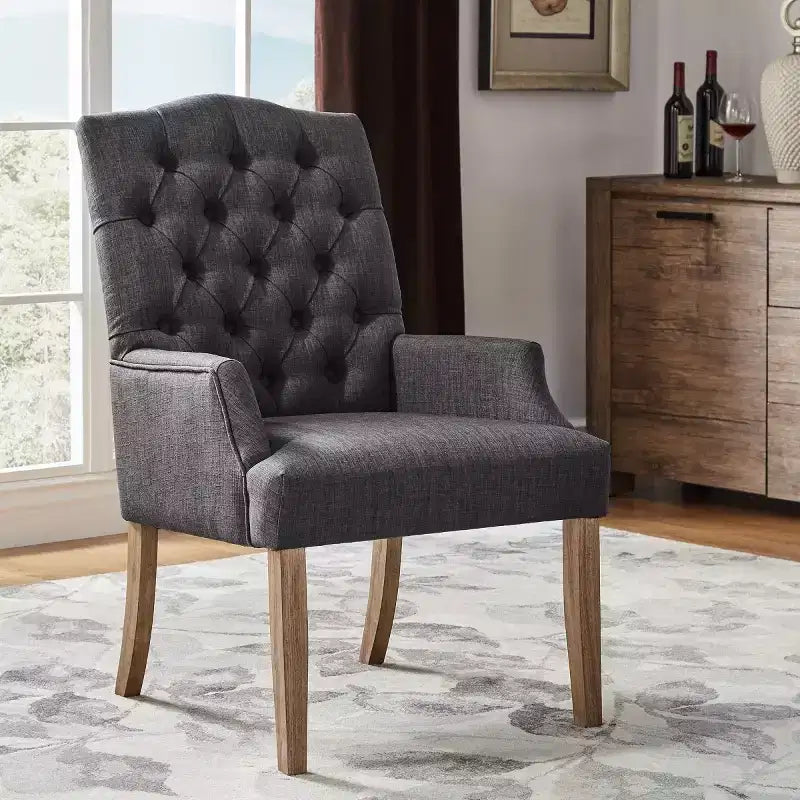 Chaise de salle à manger capitonnée, finition naturelle légèrement vieillie