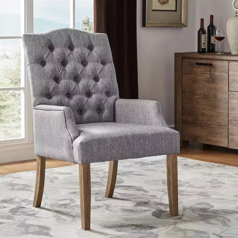 Chaise de salle à manger capitonnée, finition naturelle légèrement vieillie