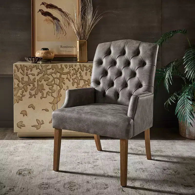 Chaise de salle à manger capitonnée, finition naturelle légèrement vieillie