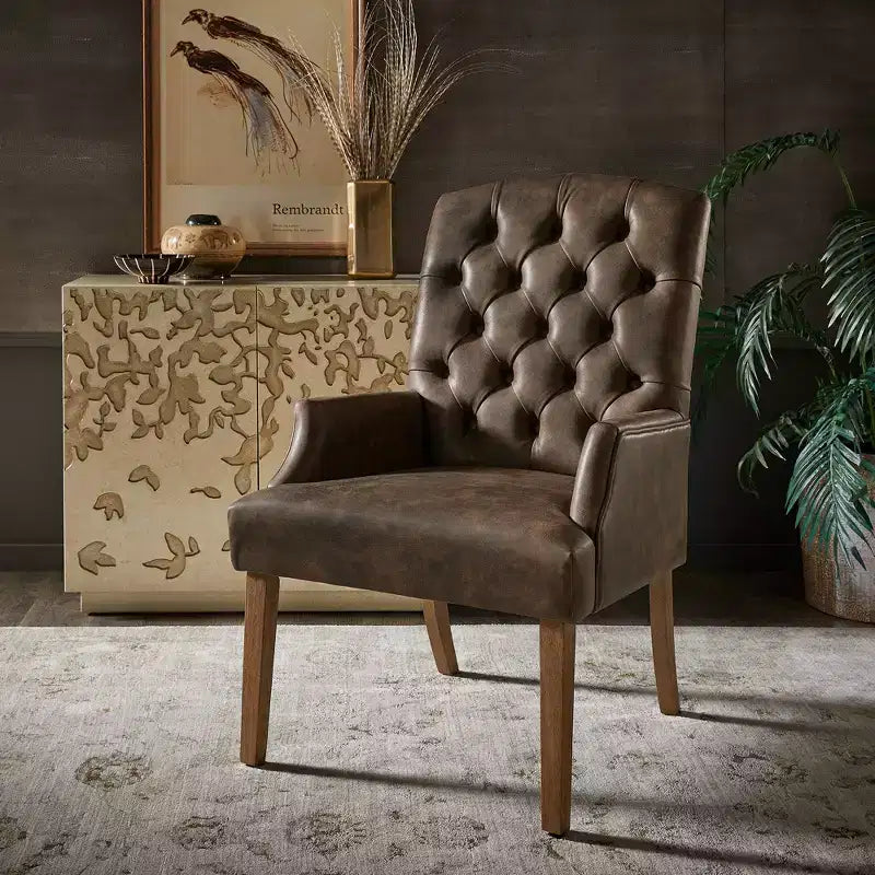 Chaise de salle à manger capitonnée, finition naturelle légèrement vieillie