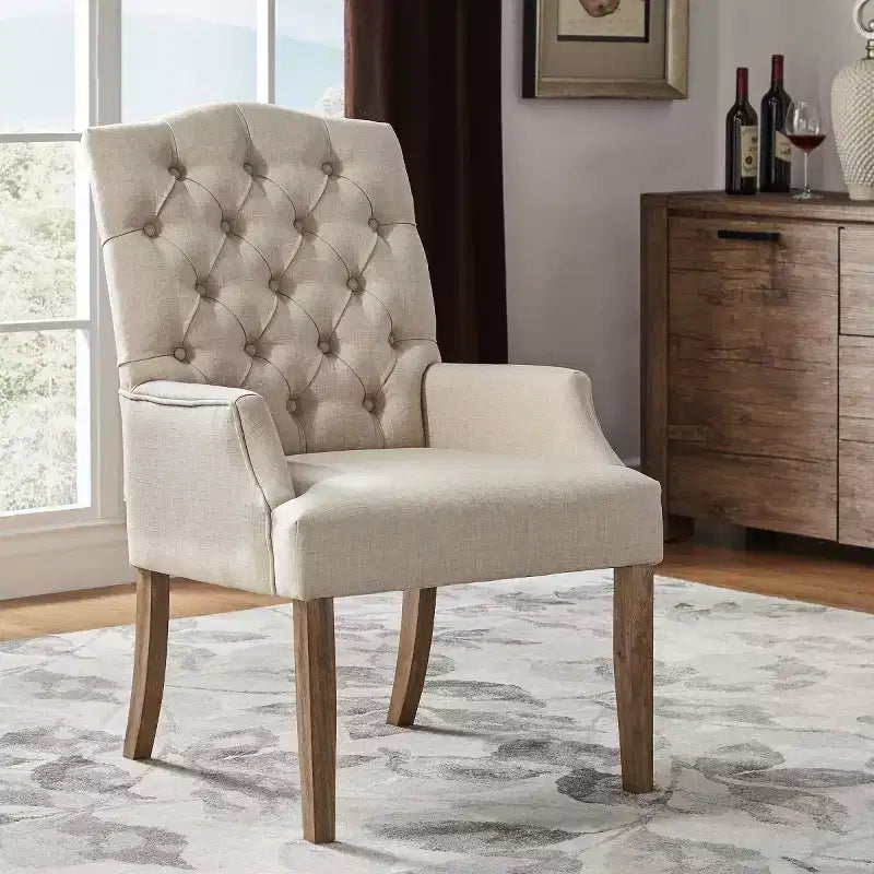 Chaise de salle à manger capitonnée, finition naturelle légèrement vieillie