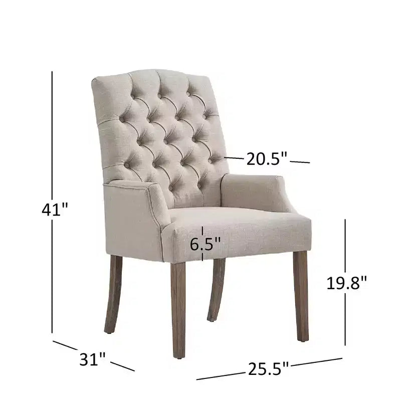 Chaise de salle à manger capitonnée, finition naturelle légèrement vieillie