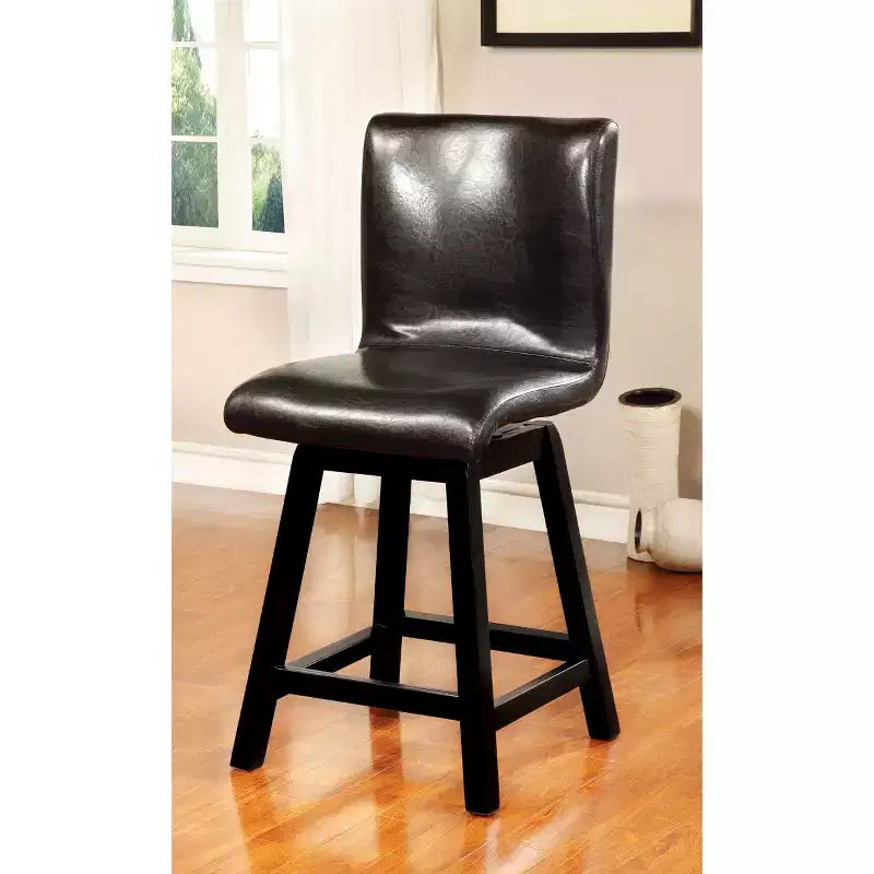 Tabouret de bar pivotant, noir : revêtement en similicuir, structure en bois