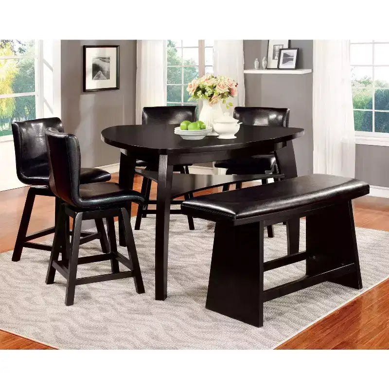 Tabouret de bar pivotant, noir : revêtement en similicuir, structure en bois