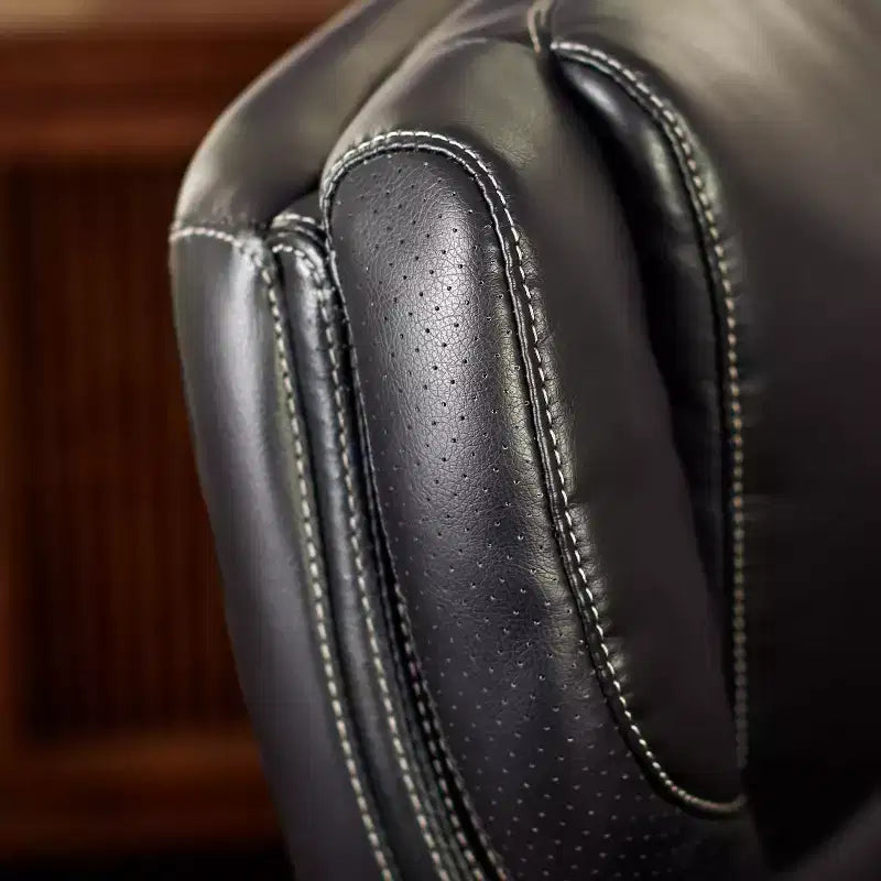 Chaise de bureau de direction en cuir reconstitué noir – Mousse haute densité, accoudoirs fixes, cadre en bois