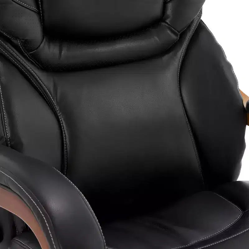 Chaise de bureau de direction en cuir reconstitué noir – Mousse haute densité, accoudoirs fixes, cadre en bois
