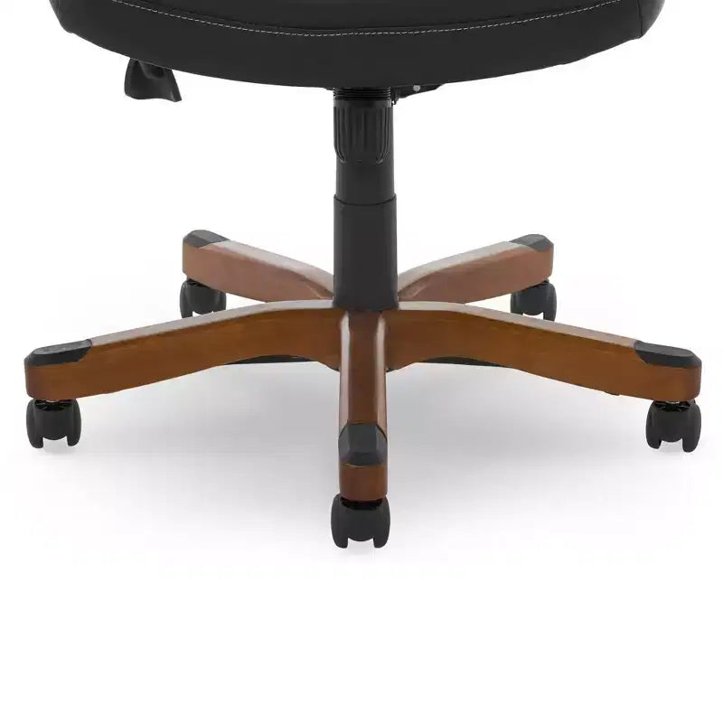 Chaise de bureau de direction en cuir reconstitué noir – Mousse haute densité, accoudoirs fixes, cadre en bois