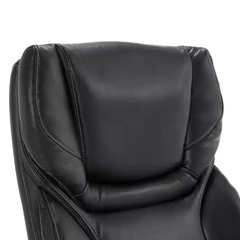 Chaise de bureau de direction en cuir reconstitué noir – Mousse haute densité, accoudoirs fixes, cadre en bois