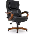 Chaise de bureau de direction en cuir reconstitué noir – Mousse haute densité, accoudoirs fixes, cadre en bois
