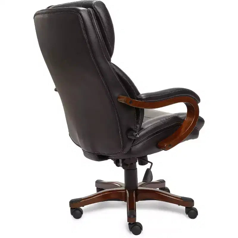 Chaise de bureau de direction en cuir reconstitué noir – Mousse haute densité, accoudoirs fixes, cadre en bois