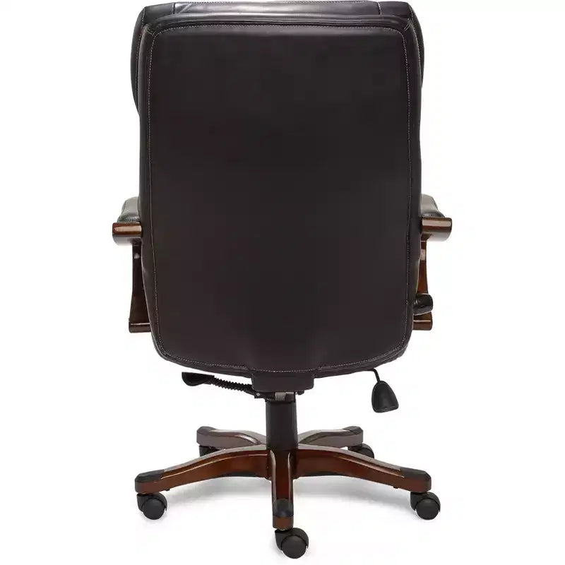 Chaise de bureau de direction en cuir reconstitué noir – Mousse haute densité, accoudoirs fixes, cadre en bois