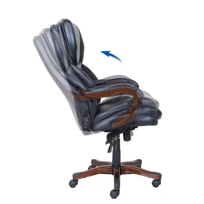Chaise de bureau de direction en cuir reconstitué noir – Mousse haute densité, accoudoirs fixes, cadre en bois
