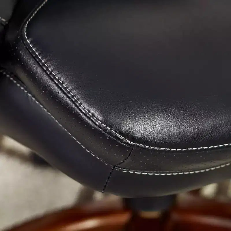 Chaise de bureau de direction en cuir reconstitué noir – Mousse haute densité, accoudoirs fixes, cadre en bois